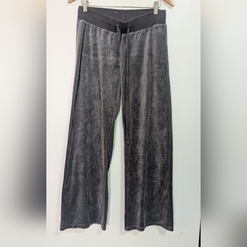 Calvin Klein Y2K Vibes Gray Velour Velvet‎ Wide Leg Pull On Drawstring Pant M